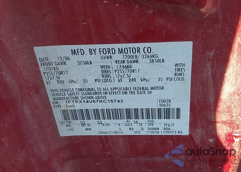 2007 Ford F-150 Fx4/Lariat/Xl/Xlt from USA, damaged, VIN 1FTPX14V67KC15743